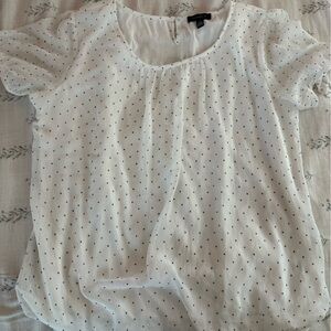 White Polka Dot Puff Sleeve Blouse